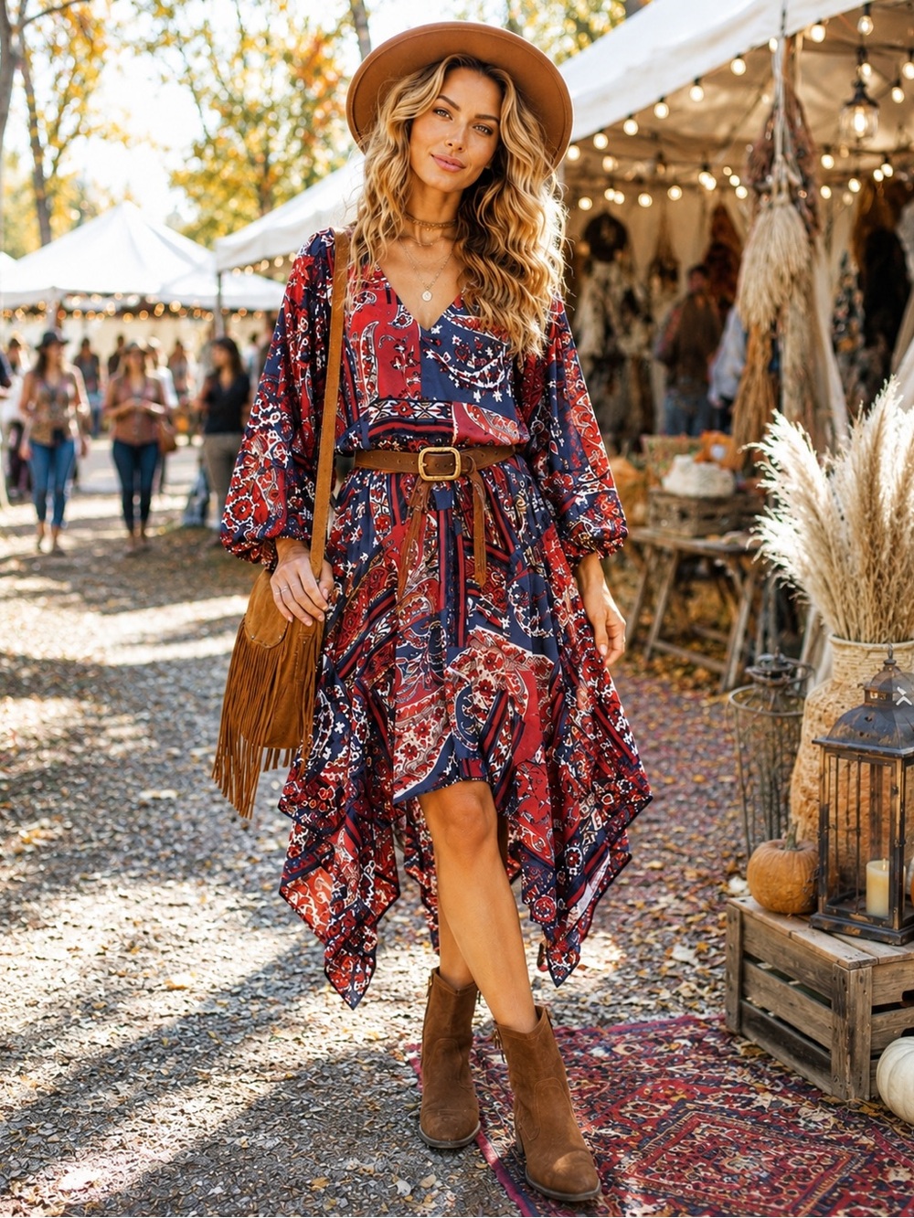 Vintage Collection Asymmetrical Red Paisley Print Dress - Women's